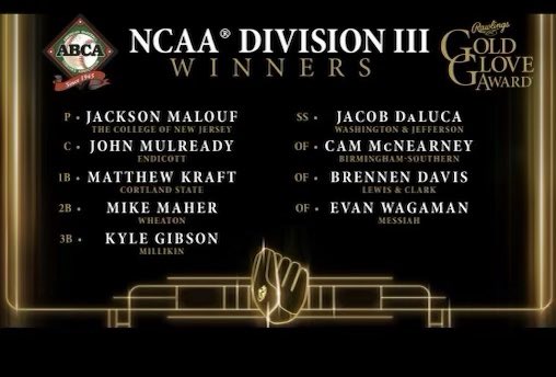 Congrats to Wolves Alum Kyle Gibson on being selected as the top defensive third baseman in the nation for D3 baseball.