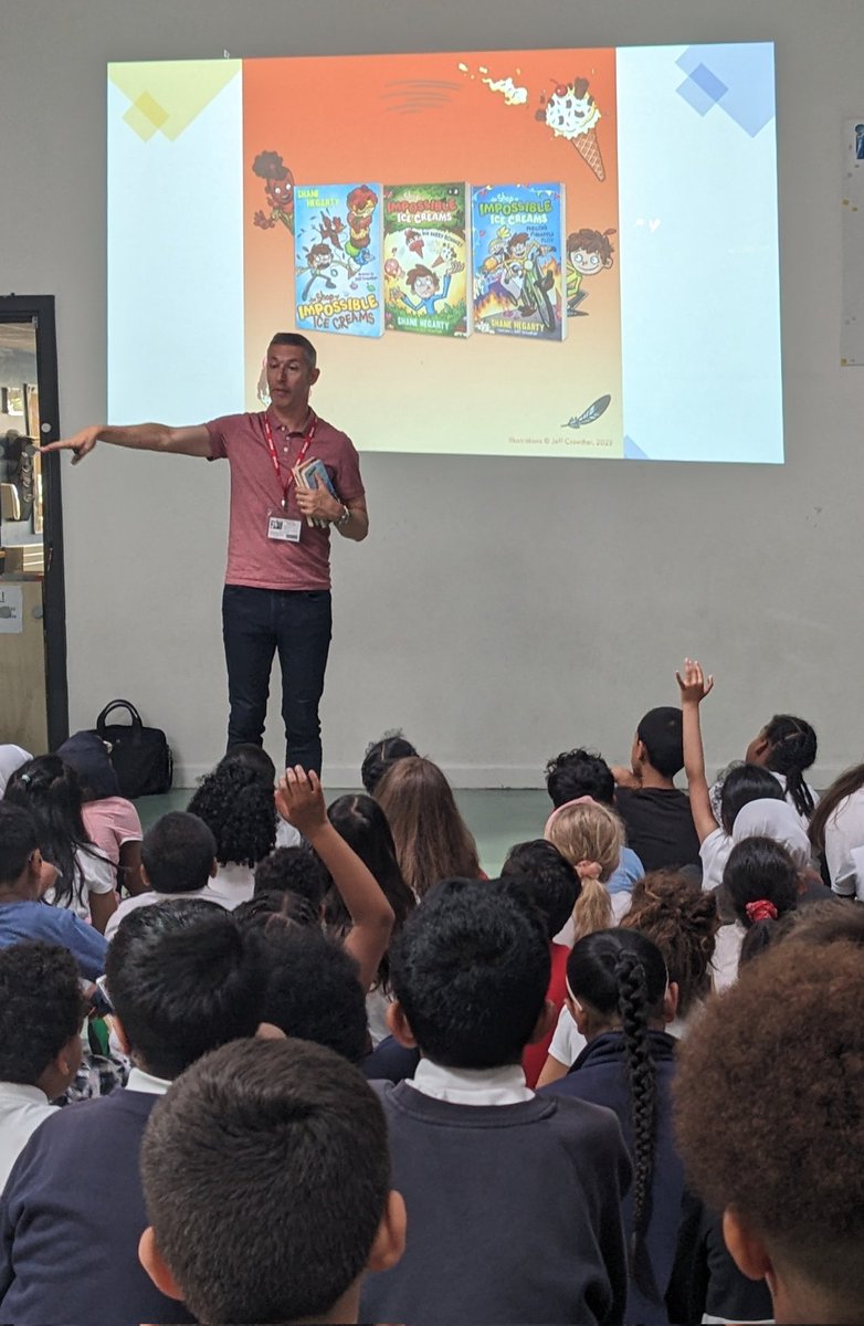 What a fantastic visit from the wonderful @shanehegarty sharing his Shop of Impossible Ice Creams books. Y3 & Y4 had a great time. Thanks @StorysmithBooks for organising. #readingforpleasure