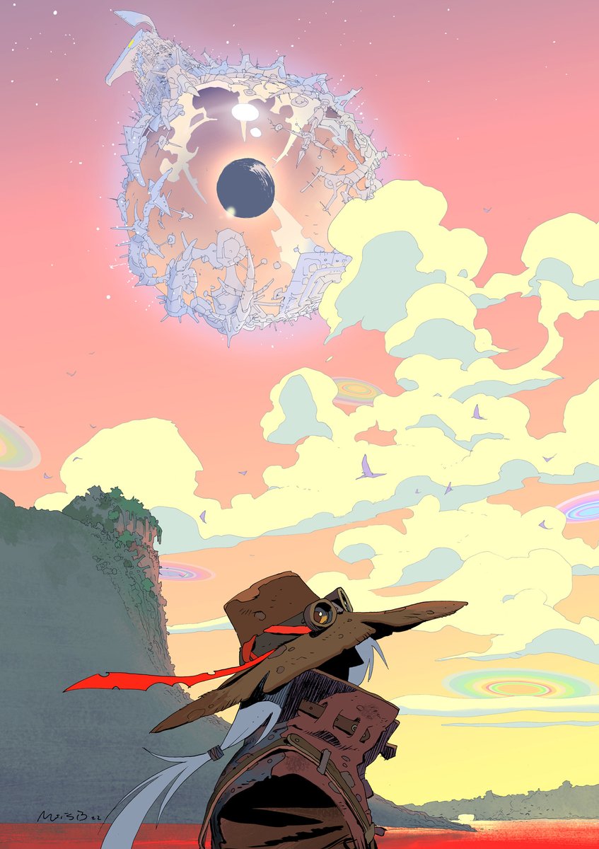 cowboy hat hat sky solo long hair cloud 1boy  illustration images