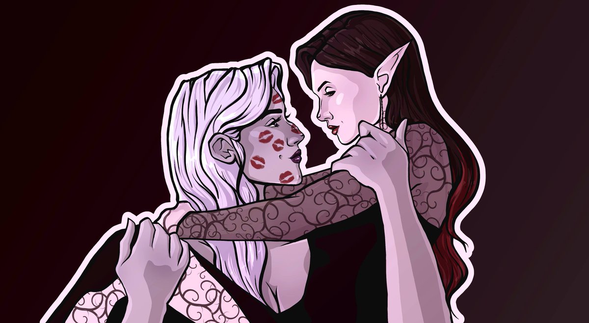PSA: IF YOU ROMANCE MY CHARACTER, I WILL DRAW CUTE ART OF THEM TOGETHER!!!

(My character, Deinira (left), and her now fiancée, Skave (right) played by <a href="/courtofkayla/">acourtofkayla</a> )