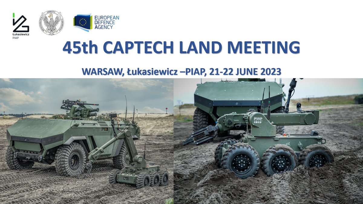 PIAP_Institute's tweet image. @EUDefenceAgency &amp;amp; @Poland_mod organized the 45th CapTech Ground Systems (Land) meeting on 21/22.06, at the #Łukasiewicz-PIAP premises. The director Piotr Szynkarczyk, presented the scientific and research achievements and current UGV&apos;s projects #CapTech #DefenceInnovation #EU