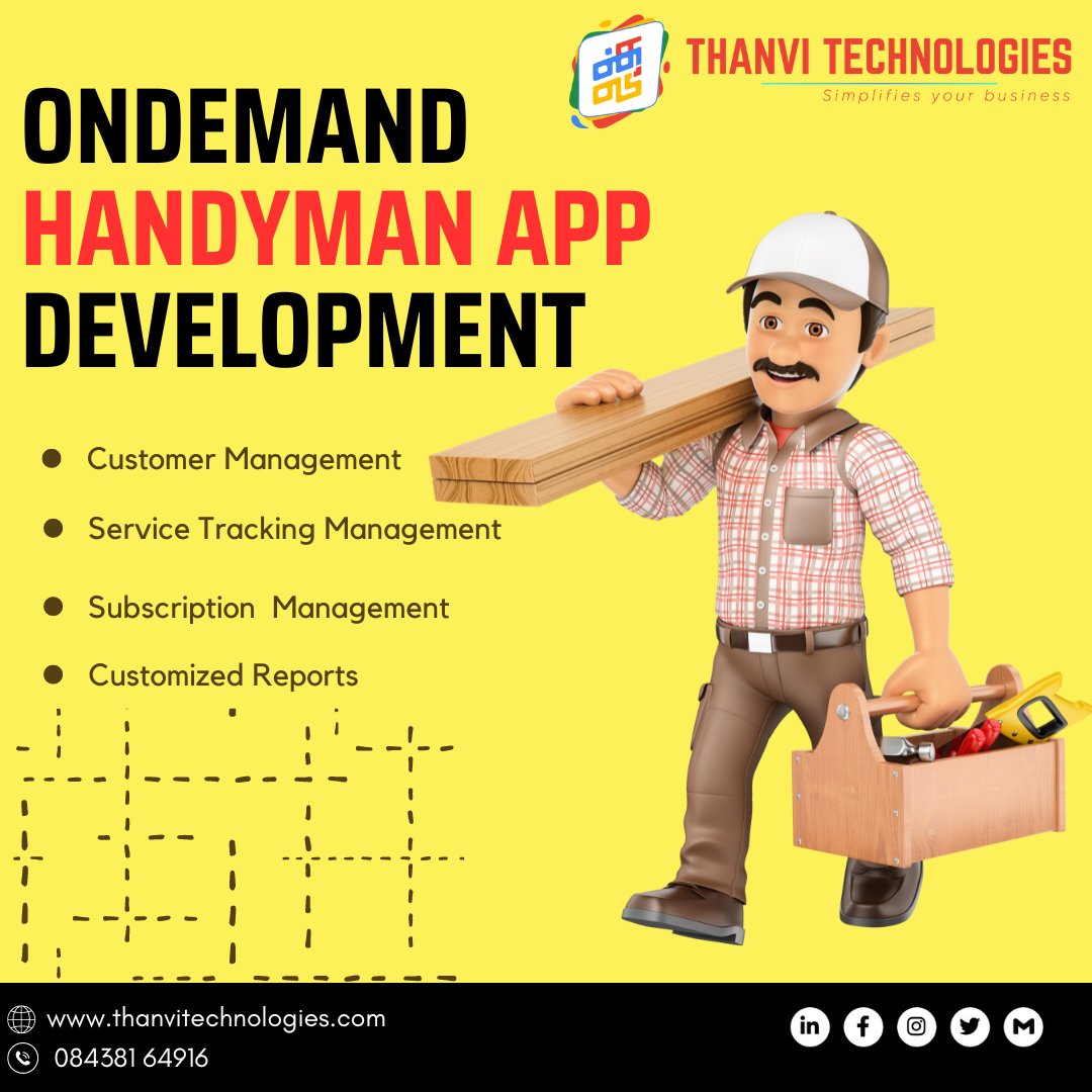 Are you looking for the best On-Demand Handyman App?
Here, Thanvi Technologies is the most reliable and best OnDemand App Development in Madurai. 
#ondemand #handymanapp #handymanservices #handymanspecial #handymanwork #handymandecor #handymanny #handymanofinstagram