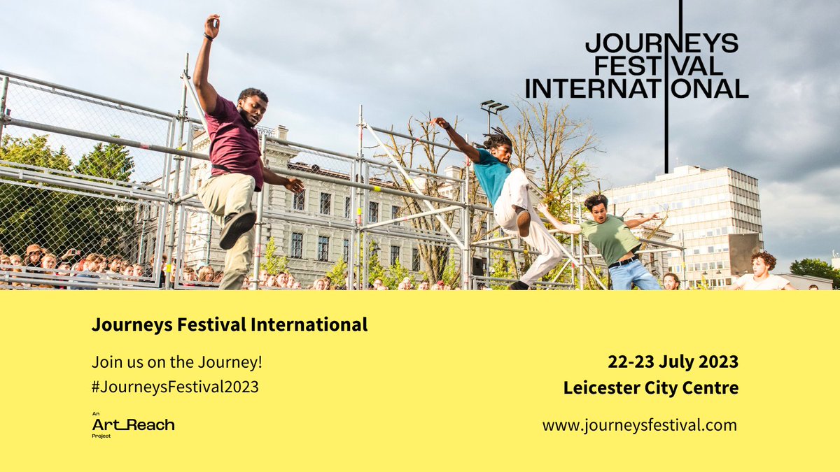 Get ready for free festival fun at #JourneysFestival2023!

Our friends @_ArtReach have released the programme for their festival weekend on 22 & 23 July, which brings disco bikes, sea giants, acrobatics, urban safaris and hip hop to #Leicester - more here:
journeysfestival.com