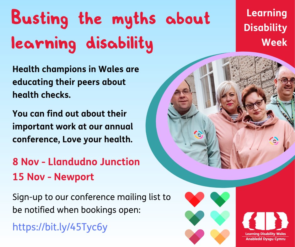 To celebrate #LDWeek23 we are helping to bust myths about living life with a learning disability. Health champions in Wales are educating their peers about health checks. You can find out about their important work at our annual conference, Love your health.