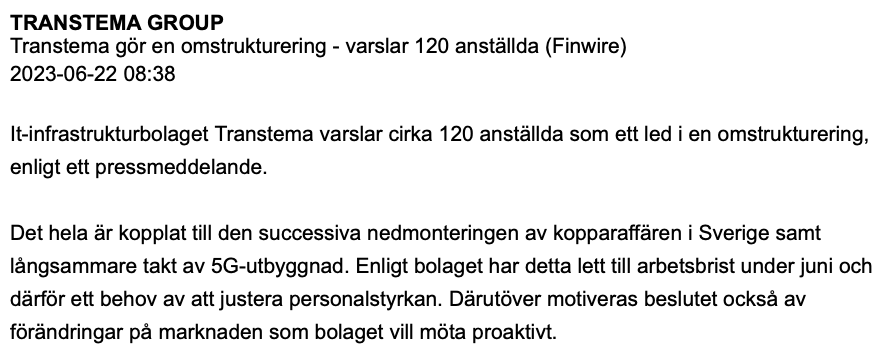 E_Invests's tweet photo. #Transtema varslar 120 anställda. Enligt deras Q1 var efterfrågan ner pga den långa vinter och de skulle ta igen tappen under resten av året. Nu kommer det något nytt. Jag tycker att många bolag är svårbedömda just nu. Vad tycker ni som kan branschen? https://t.co/iSmqZ8MqjW