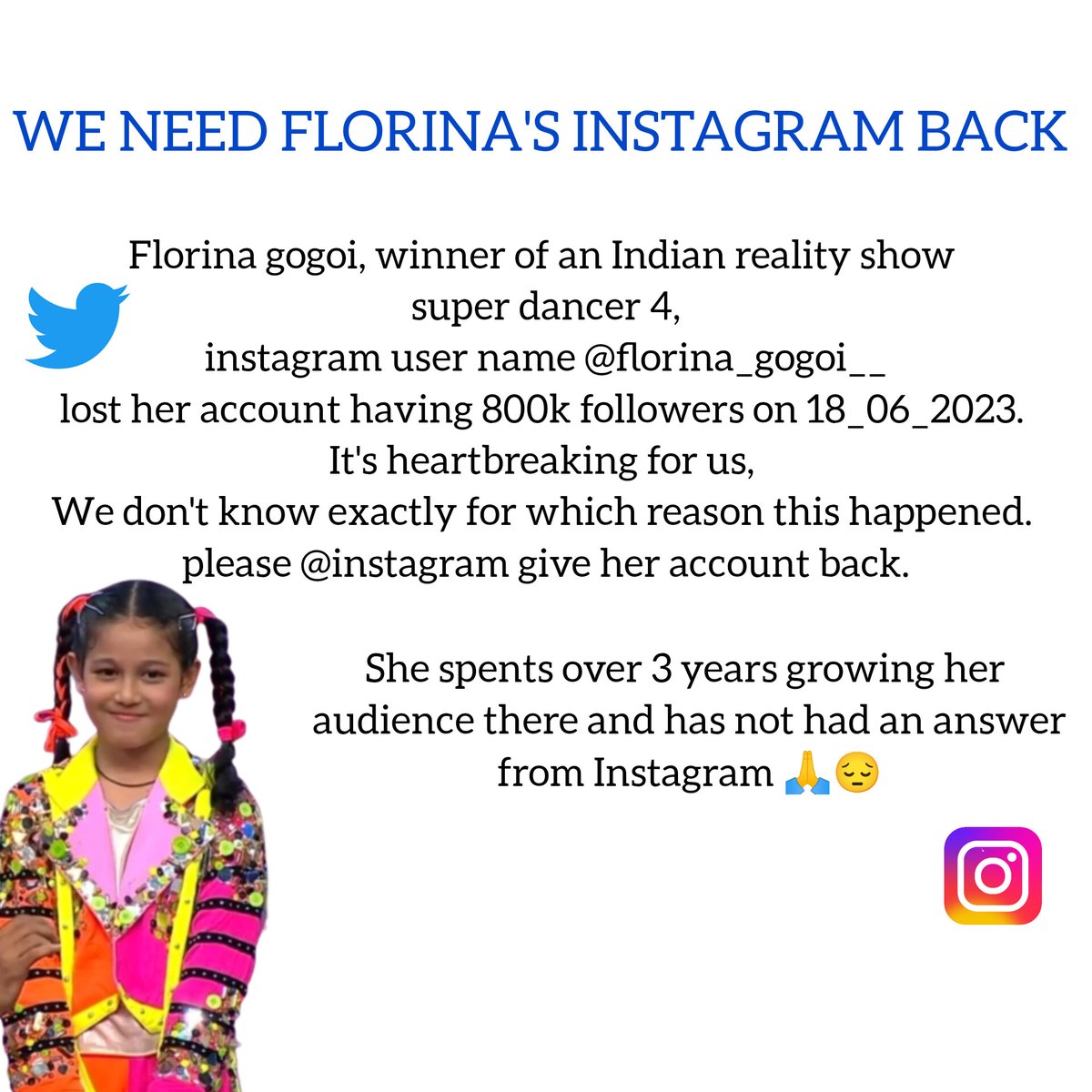 Shudhanshu2432's tweet photo. WE NEED FLORINA'S INSTAGRAM BACK
#wewantflorinagogoiinstagramback #bringbackheraccount 
@instagram @Meta @mosseri https://t.co/fEcOynI6wo