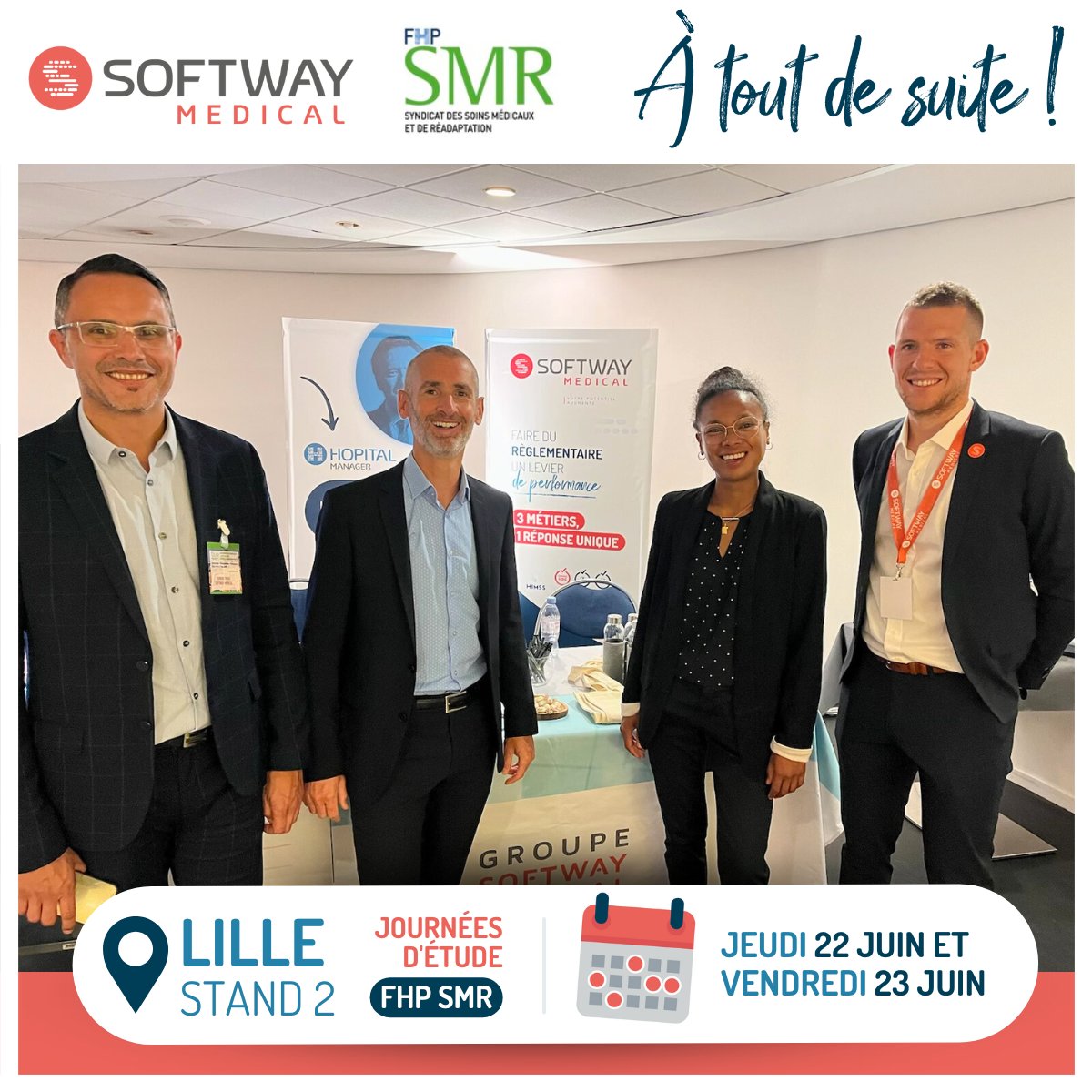 #EVENT 🛑 C’est parti pour les journées d'étude <a href="/FHP_SSR/">FHP SSR</a> 2023 !
Nos experts sont d’ores et déjà mobilisés pour accompagner leurs clients dans le cadre de la #réforme #SMR.🚀
📍 Lille Le Nouveau Siècle
📌 Stand N°2
👋 À tout de suite !