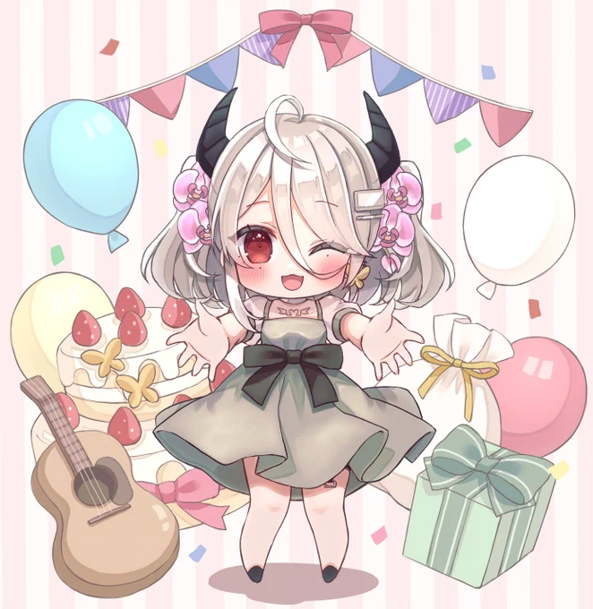 リスナー様のご依頼でVtuber慄鬼ユラ様の2周年お祝いSDイラストを描かせていただきましたユラさんの公式グッズにもなっております!2周年おめでとうございます