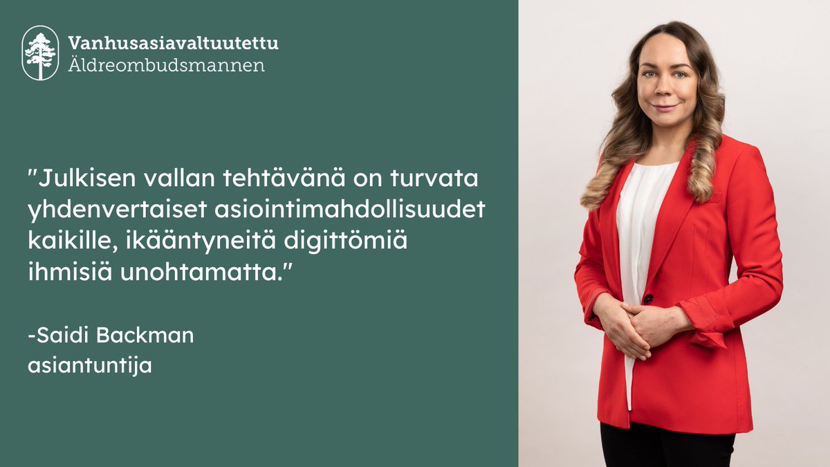Uusimmassa blogikirjoituksessa Saidi Backman pohtii, onko yhteiskunta unohtanut digittömät? Valtuutetulle tulleissa yhteydenotoissa korostuu julkisten palveluiden saatavuuden ja kustannusten eriarvoistuminen digitalisoituvassa yhteiskunnassa.

Lue lisää: vanhusasia.fi/-/onko-yhteisk…