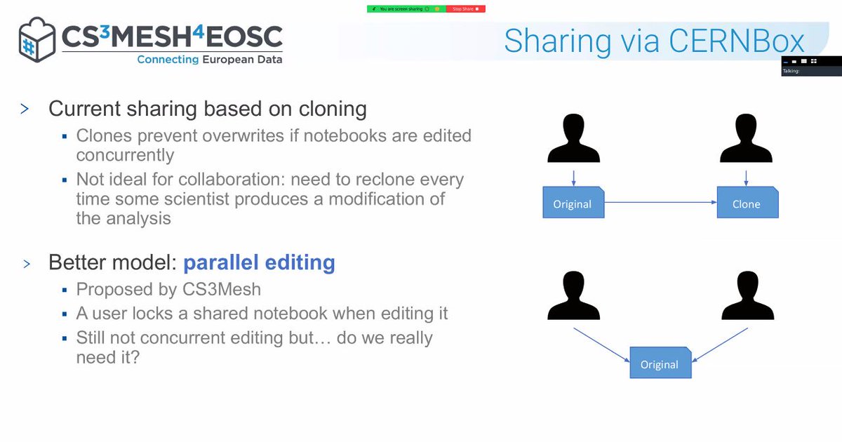 📌#CS3MESH4EOSC final event live @EGI_eInfra #EGI2023!

❗️Current sharing is based on file cloning every time #scientists edit the document.

🚀Thanks to #ScienceMesh parallel editing multiple #researchers can work together seamlessly🙌Enric Tejedor Saavedra @CERN