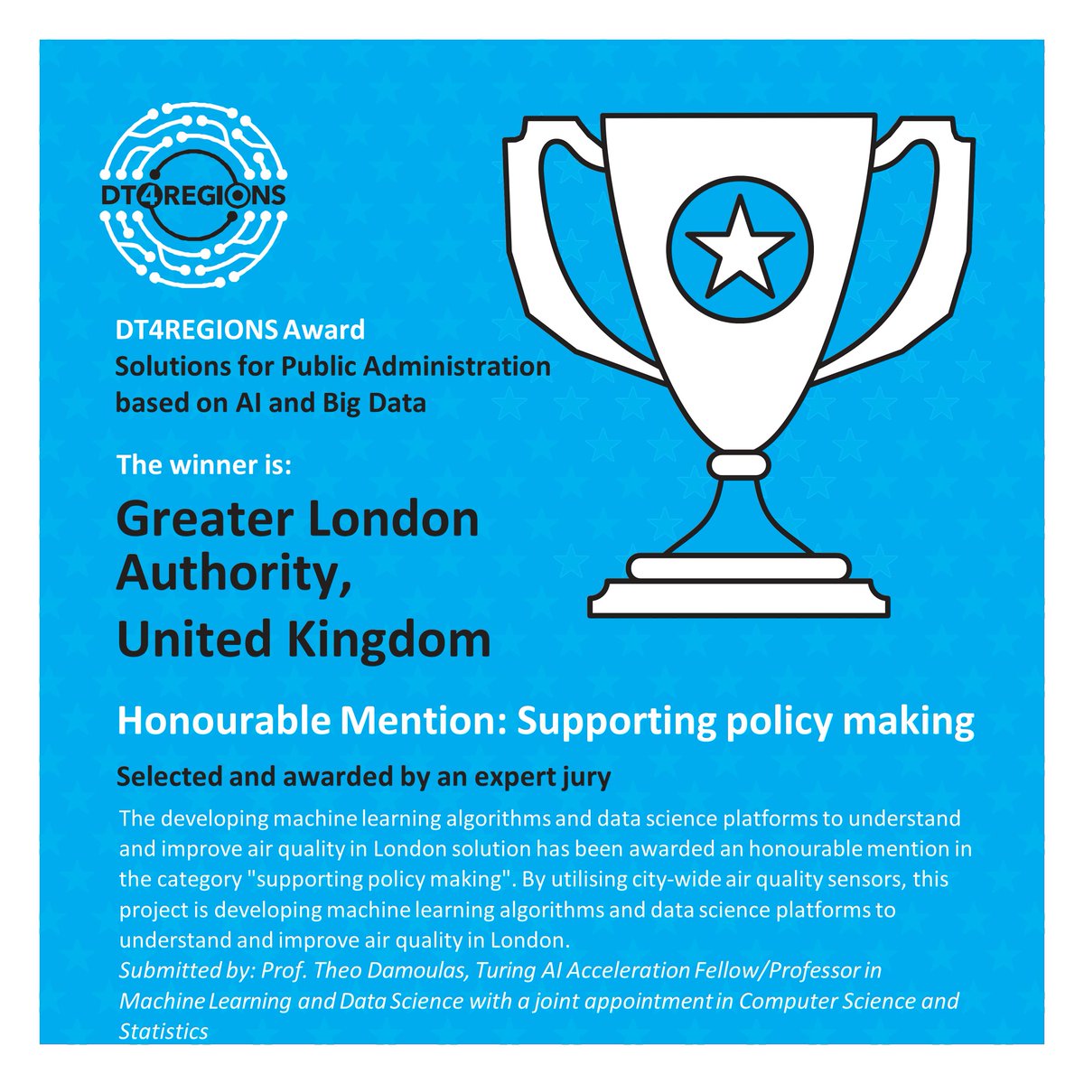 DT4REGIONS's tweet image. 👏Finally, DT4REGIONS awarded London and Catalunya honourable mentions for their #DTsolutions submitted to the Award! 

🙌Congratulations to all, choosing between the numerous innovative solutions was a challenge!

Submit your own solution here: bit.ly/3p8th19