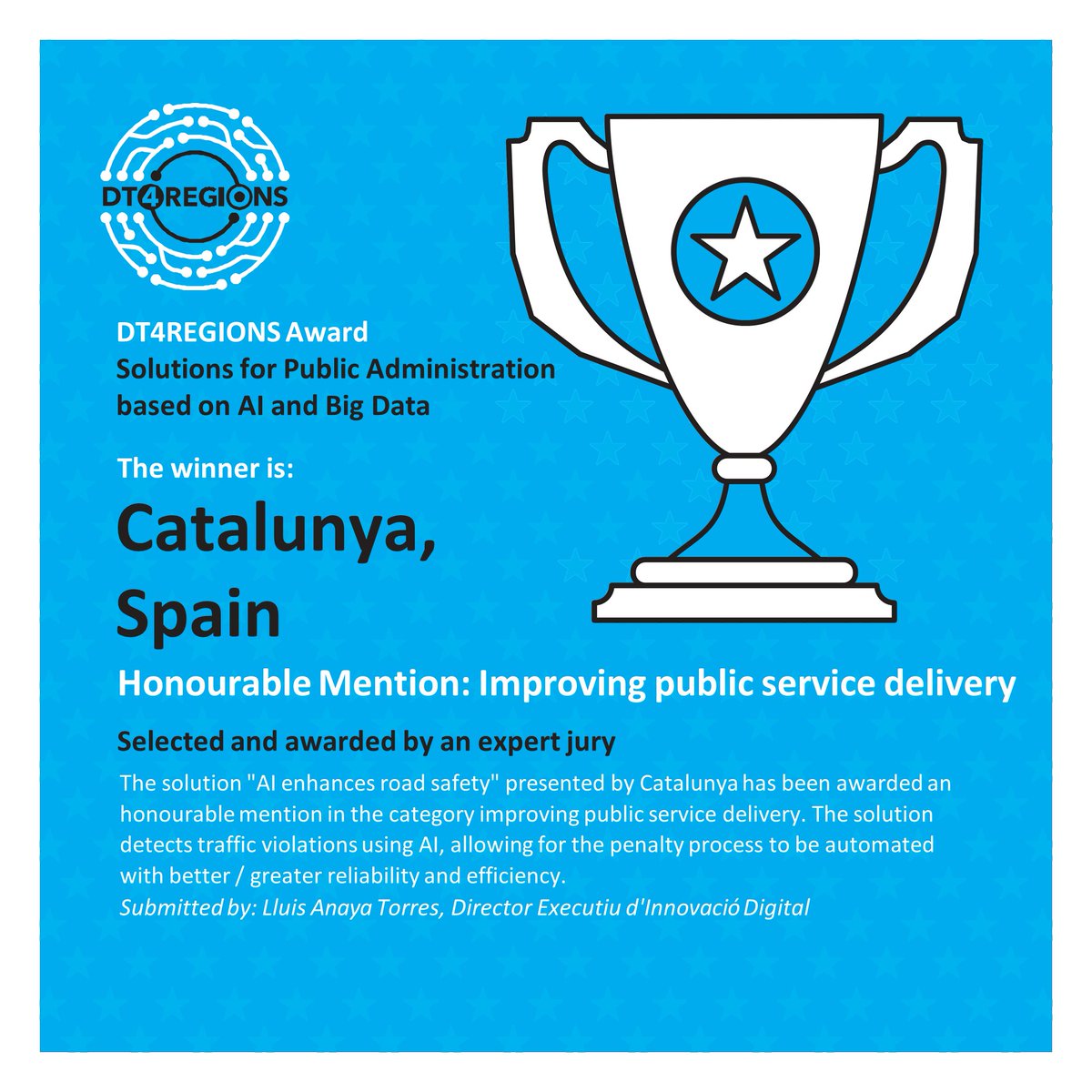 DT4REGIONS's tweet image. 👏Finally, DT4REGIONS awarded London and Catalunya honourable mentions for their #DTsolutions submitted to the Award! 

🙌Congratulations to all, choosing between the numerous innovative solutions was a challenge!

Submit your own solution here: bit.ly/3p8th19