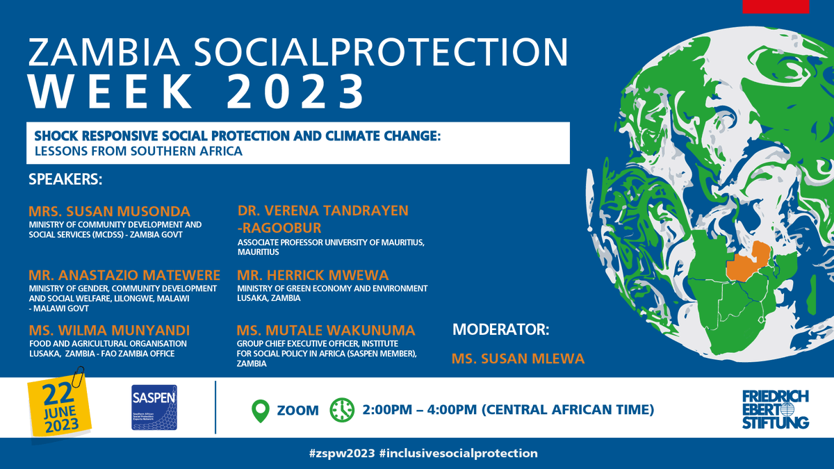 SASPENNEWS's tweet photo. You are invited!!! Happening this afternoon from 14:00 - 16:00 (CAT) 
Webinar themed, "Shock-Responsive Social Protection and Climate Change - Lessons from Southern Africa." 

Date: Thursday, 22 June 2023
Time: 14:00 – 16:00 (CAT)
Webinar Link: https://t.co/28cQPGVFx0... https://t.co/TX2nwoBshh