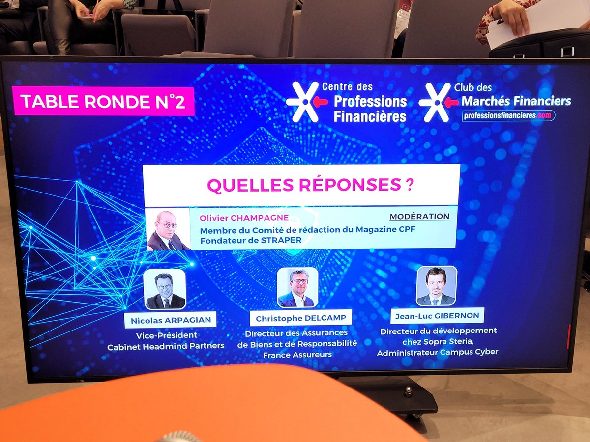 Quelles réponses face aux #cybermenaces ? Merci au @Centre_Prof_Fin de m'avoir convié avec @Head_Mind_Group à cette discussion au @CampusCyberFr en compagnie de C. Delcamp de @FranceAssureurs et JL Gibernon de @SopraSteria_fr #cyber