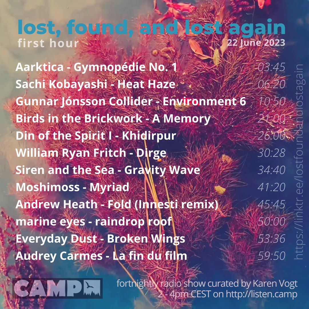 starts soon! Listen: linktr.ee/lostfoundandlo… feat. <a href="/Aarktica/">Jon DeRosa</a> <a href="/sachi_ambient/">Sachi</a> <a href="/GJCollider/">Gunnar Jónsson Collider</a> <a href="/myautumnempire/">Ben Holton</a> #birdsinthebrickwork #khidirpur #dannmichaeltorres <a href="/WillyRyFry/">William Ryan Fritch</a> <a href="/Sirenandthesea/">Siren and the Sea</a> <a href="/moshimoss/">Moshimoss</a> @andrewheatharts <a href="/Innesti2/">Innesti</a> #marineeyes #everydaydust #audreycarmes