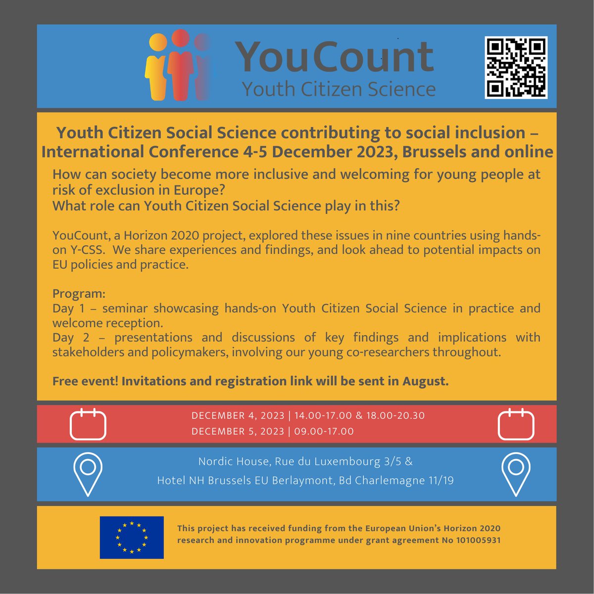 👩‍🔬 YouCount Conference 👨‍🔬

YouCount explores how society may become more welcoming for youth at risk of exclusion across the EU. 

Learn about Youth Citizen Social Science & discuss our findings with stakeholders, policymakers, & citizen scientists...for free & partially hybrid!