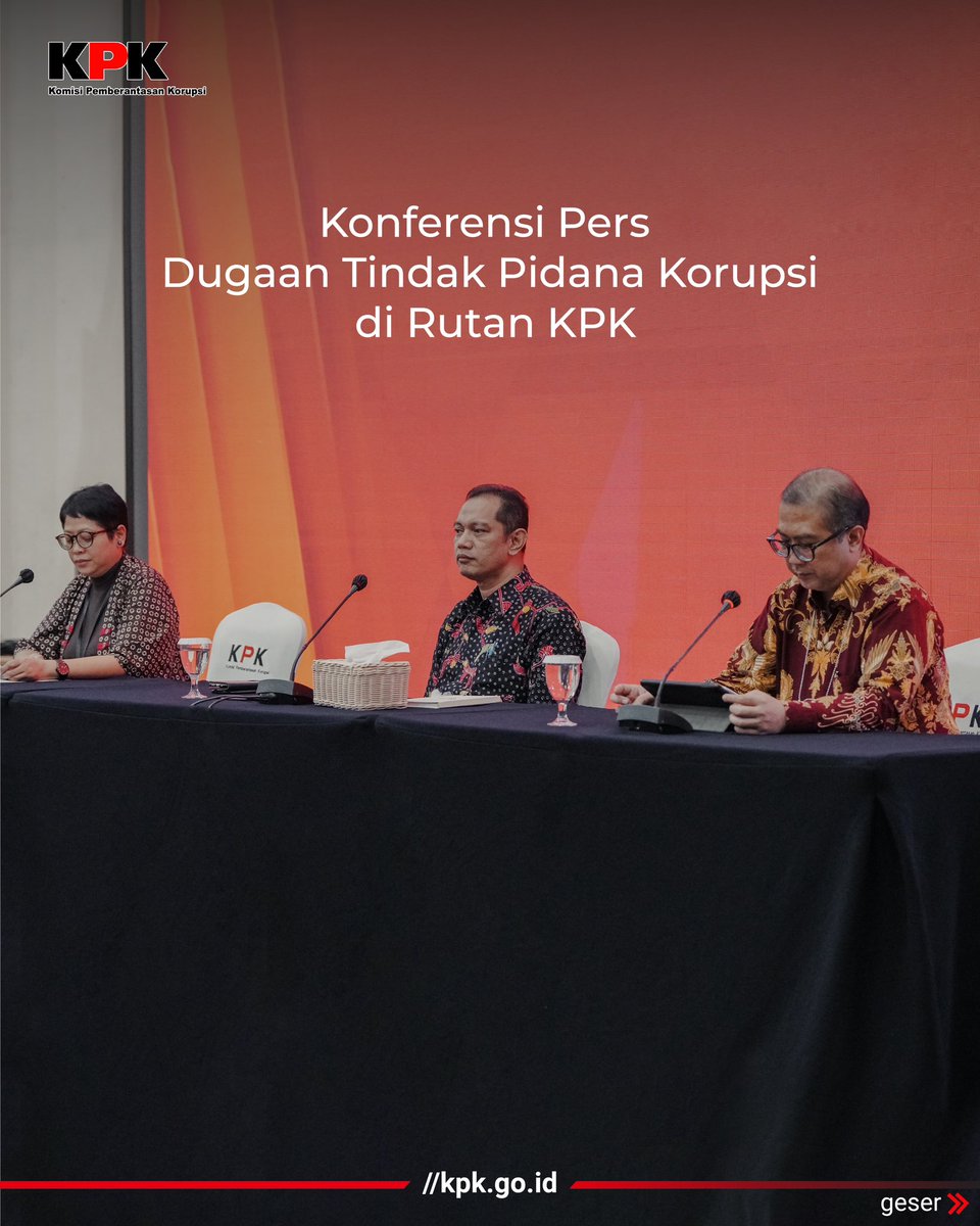 KPK_RI's tweet photo. KPK menyampaikan permintaan maaf dan menyesalkan dugaan tindak pidana korupsi yang terjadi di Rumah Tahanan (Rutan) Kelas 1 Jakarta Timur Cabang KPK. Atas hal tersebut, saat ini KPK telah membentuk tim untuk menindaklanjuti penanganan kasus korupsi dan pelanggaran disiplin para pihak yang diduga terlibat. (1/2)

#RutanKPK