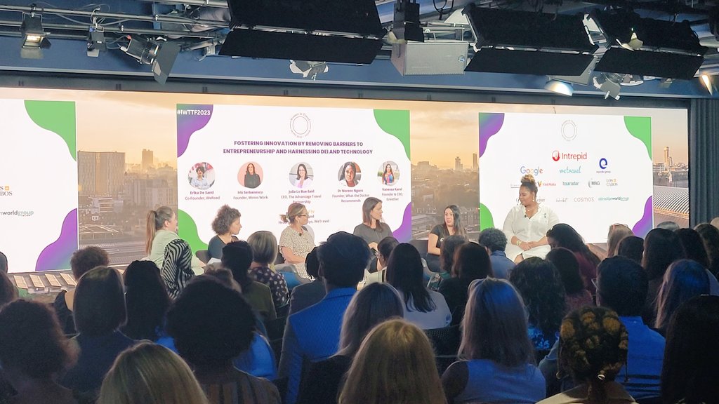 WIT_CIC's tweet photo. Panel discussions on innovation, entrepreneurship and technology at IWTTF 
@AdvantageHQ 
@TheDrRecommends
@Greether_app
@wetravel

#womenintravel #iwttf #iwttf2023 #entrepreneurship https://t.co/w7GKqYZtxn