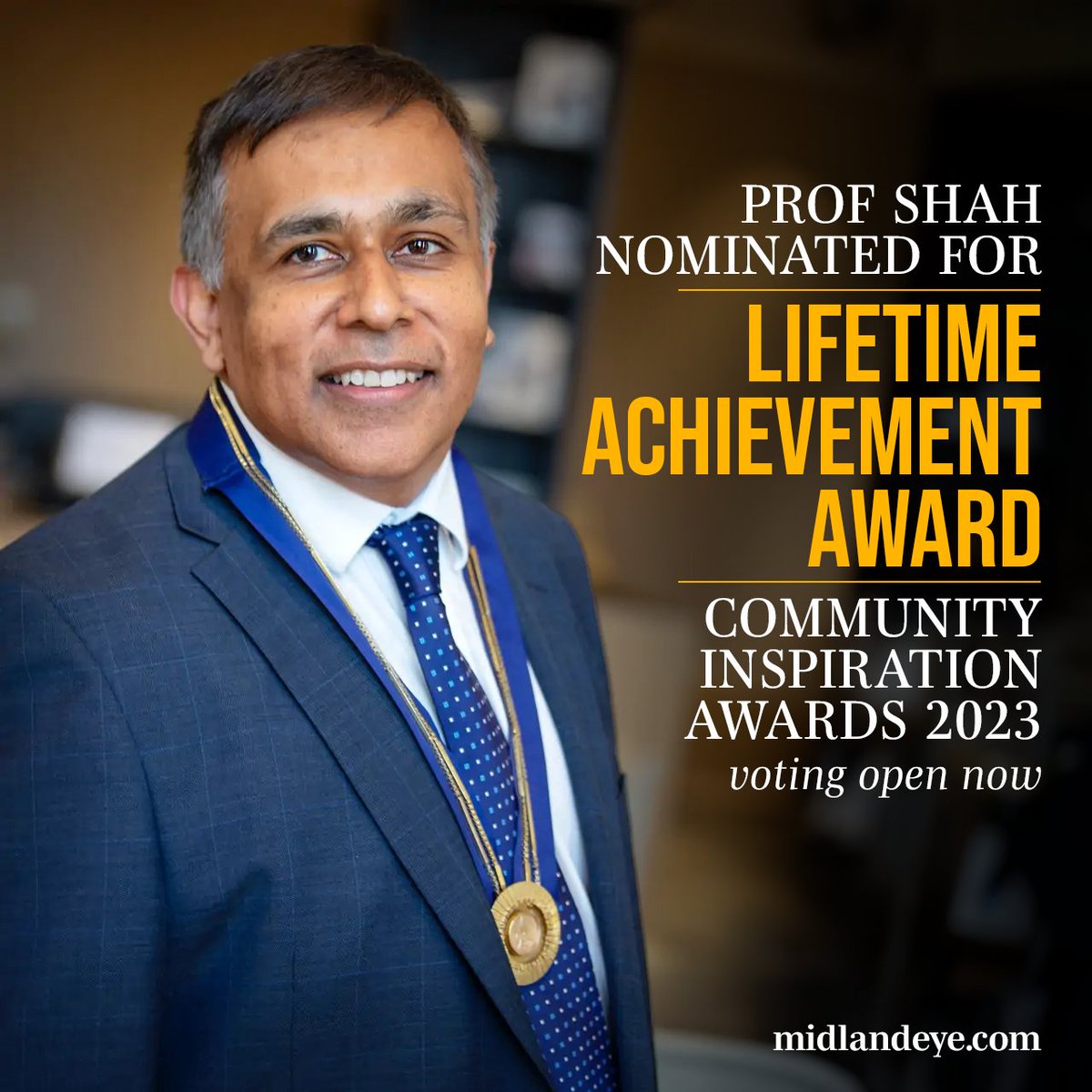 MidlandEye's tweet photo. We are delighted to announce that our very own Professor Sunil Shah has been nominated for the Lifetime Achievement Award at the Community Inspiration Awards 2023, from the Community Foundation.

You can vote for Prof. Shah by visiting https://t.co/nbhmtrkMWE https://t.co/xezvypPeqb