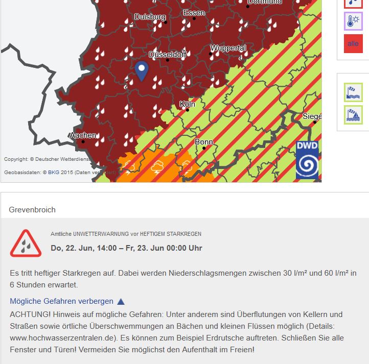 Die Stadt #Grevenbroich weist darauf hin, dass am heutigen  Donnerstag mit einem #Unwetter gerechnet werden muss. Der Deutsche  Wetterdienst hat für das Gebiet des Rhein-Kreis Neuss eine entsprechende  Mitteilung herausgegeben.
grevenbroich.de/detail/news/27…