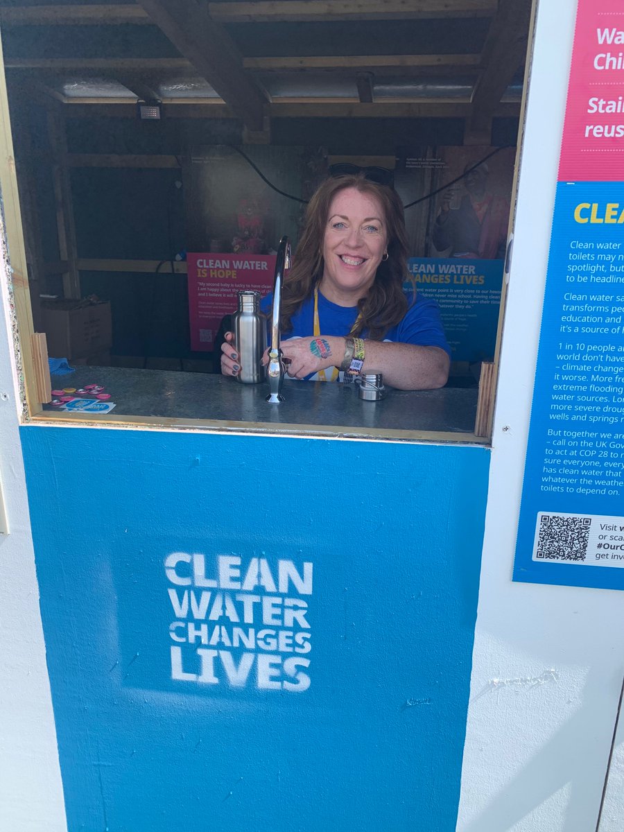 Busy days at the office looking a little different this week! The climate crisis is a water crisis and <a href="/WaterAidUK/">WaterAid UK 💦</a> are here at <a href="/glastonbury/">Glastonbury Festival</a> helping keep festival goers hydrated and with access to decent toilets #OurClimateFight #DecentToiletsChangeLives #COP28