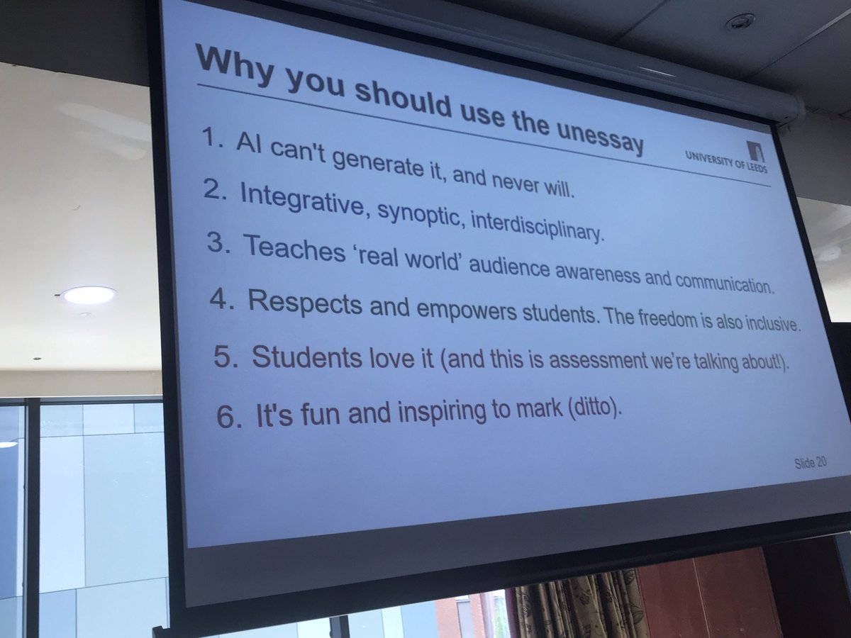 CarlessDavid's tweet photo. The #Unessay as an assessment design and its potentials Marinkova & Robbins at #AssessmentConf23 https://t.co/qa4z94WTxx