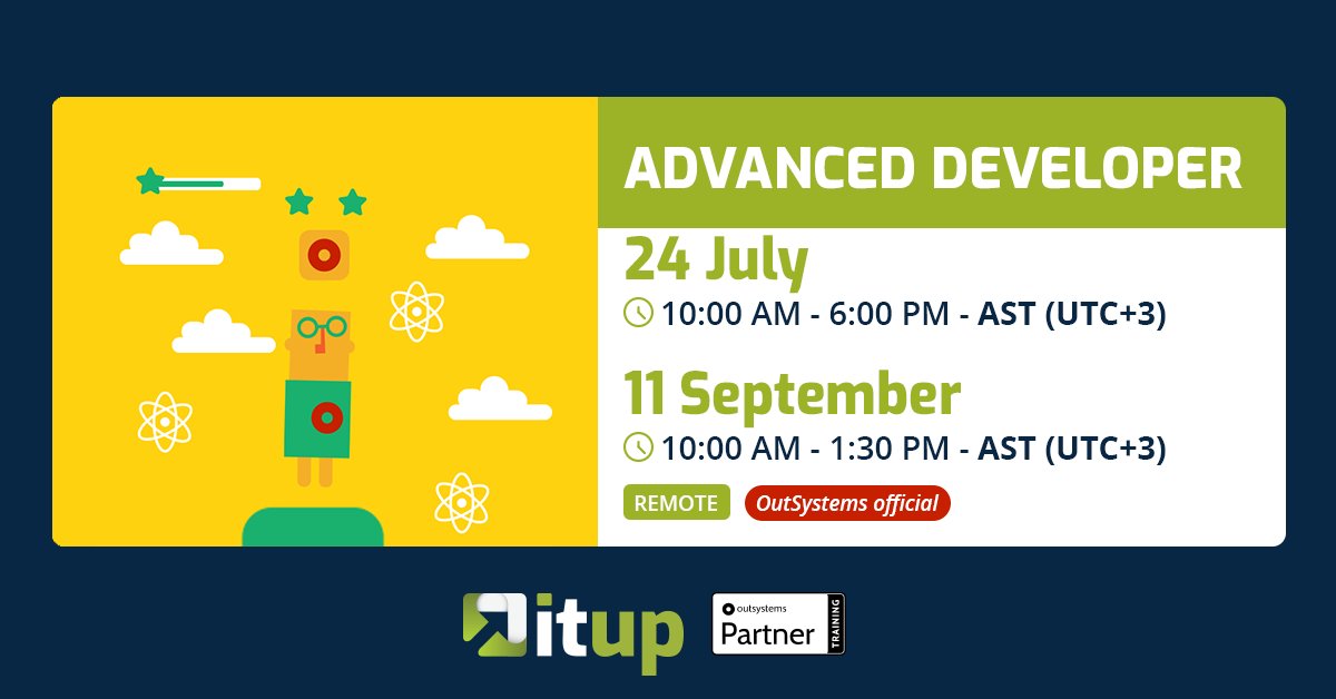 📢 Attention Midle East! New Advanced Developer dates available!
Register now: zurl.co/2HI5 

 #ITUp #WeRampYouUp #OutSystemsPartner #lowcode #softwaredevelopment #upskill #reskill #career #OutSystems