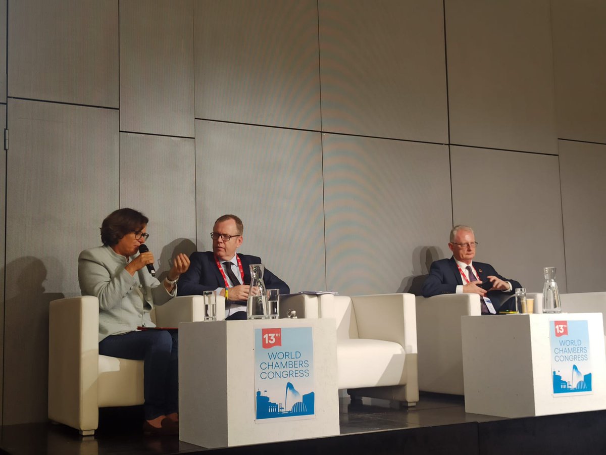 Building on @NOIweala's 'REglobalisation' message, our #13WCC session on strategies for global trade with @DIHK_News Sibylle Thierer, @ChambersIreland Ian Talbot & @EUAmbWTO underlined the irreversible importance of international supply chains for the world economy.