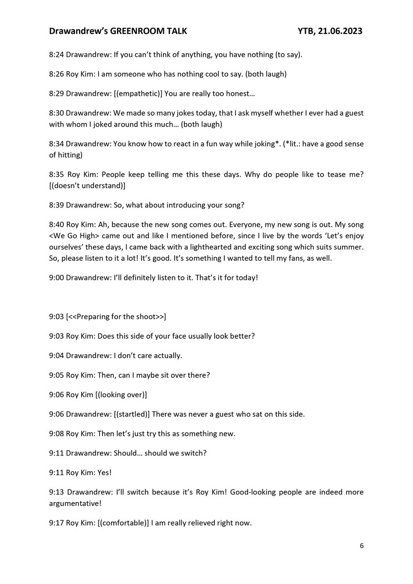 Translation of 'Greenroom Talk' with ROY KIM
Pages 5+6 of 6

#로이킴 #ROYKIM #WEGOHIGH