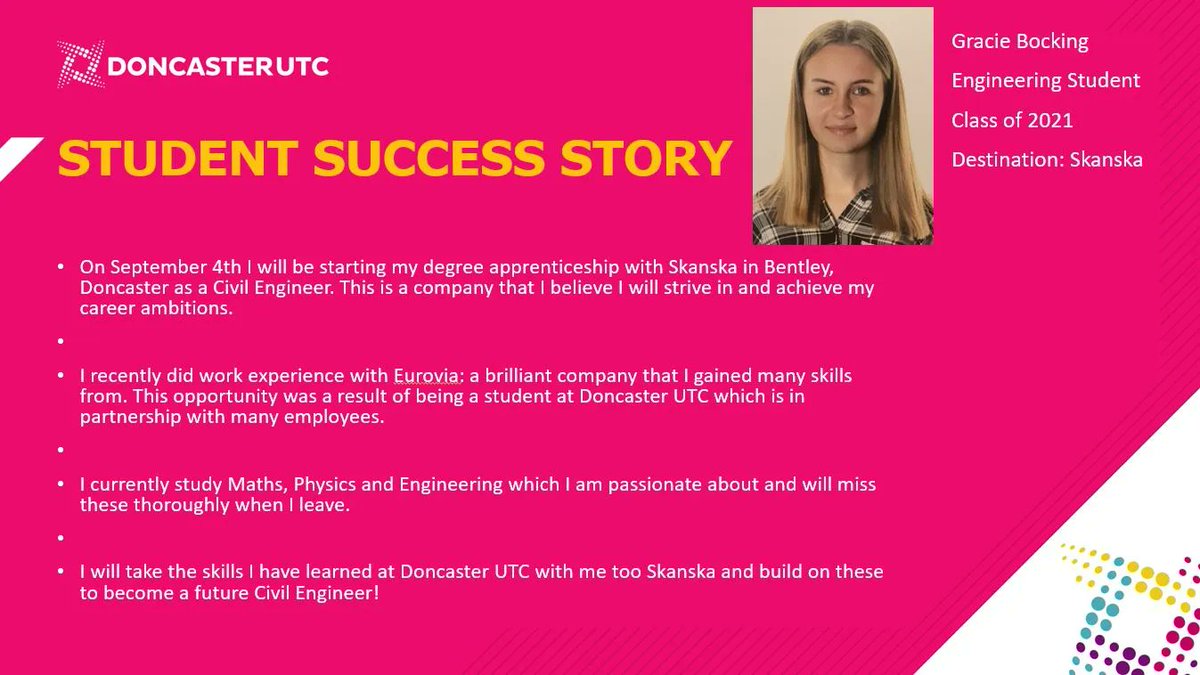 Another great success story for one of our Y13 students.  Gracie will be starting her Degree Apprenticeship in Civil Engineering with @SkanskaUKplc in Bentley this September.  Well Done!!
#degreeapprenticeship #collaboration #partnerships #careers #destinations #success