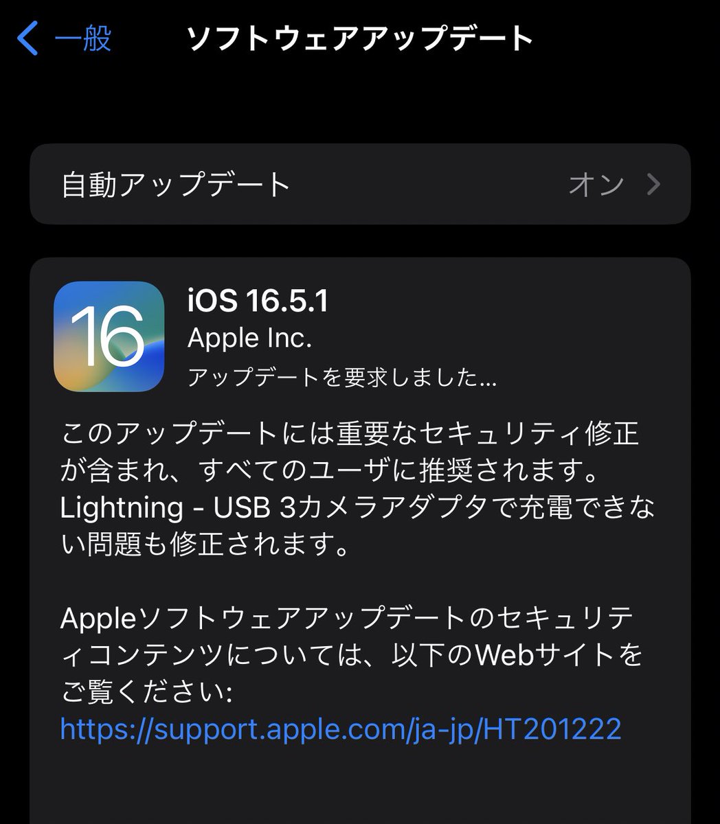 iOS16.5.1 アップデート