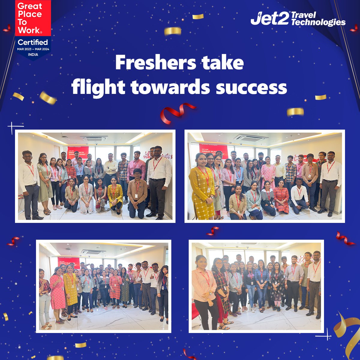 Celebrating the bright and ambitious minds that have joined our Jet2TT team! Immerse yourself in the energy and camaraderie of our fresher's onboarding event.

#Jet2TT #Jet2TravelTechnologies #GreatPlaceToWork #GPTWCertified #Onboarding #FresherOnboarding #FresherHiring