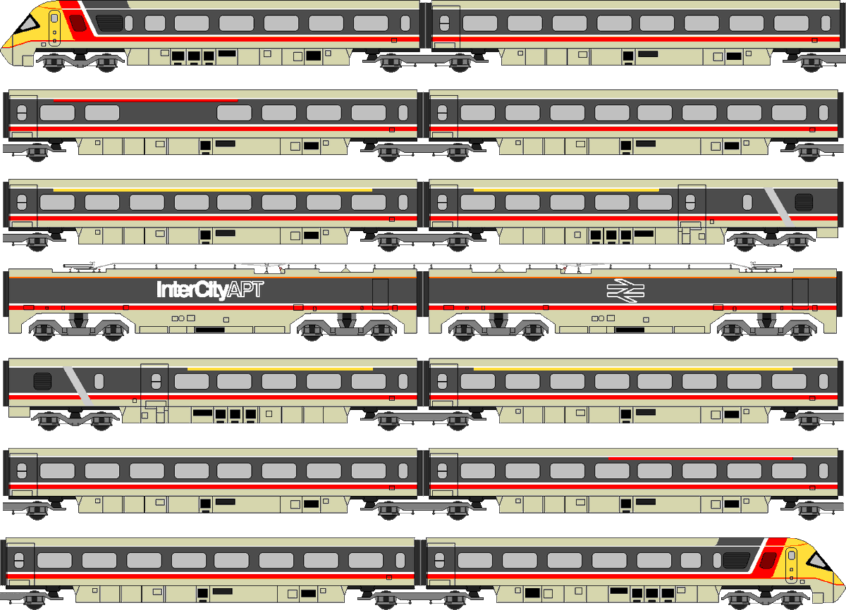WestRail642fan's tweet photo. APT Galore! (Check the Alt text) 

1: APT-E Gas Turbine
2: Class 370 'APT-D'
3: Class 370 'APT-P' Pre-Production
4: Class 370 'APT-P' 1 + 11 Low Power https://t.co/tounTe7CQw