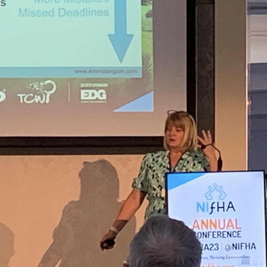 Great couple of days at the  #NIFHA23 conference.  Delighted to be sharing tips and reasons why it’s important for #housing heads to look after the heads of their people! 

Thank you for the invite <a href="/NIFHA/">NIFHA</a>