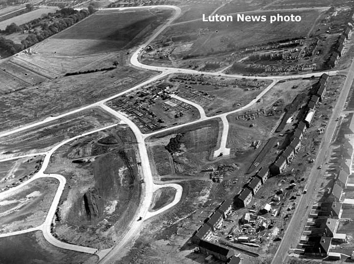 Work had just started on building the Lewsey Farm Estate when this aerial photo was taken in 1959.
Poynters Road - the Luton/Dunstable boundary runs down the middle of it - is on the right of the picture.