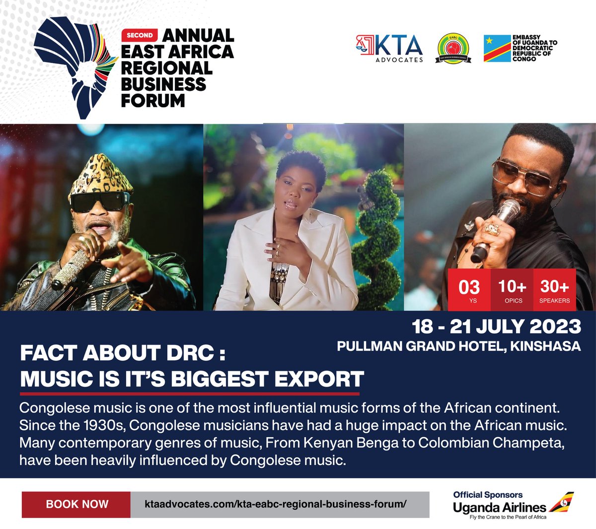 kta_law's tweet photo. Given its rich heritage, influence on world music, global reach &amp; ability to captivate diverse audiences, Congolese music holds immense economic potential for the D.R.C

Tap into these opportunities &amp; more at next month's #KTAEABizForum

Register Here: https://t.co/Ln4VsLcdGf https://t.co/PW9lqfWqvp