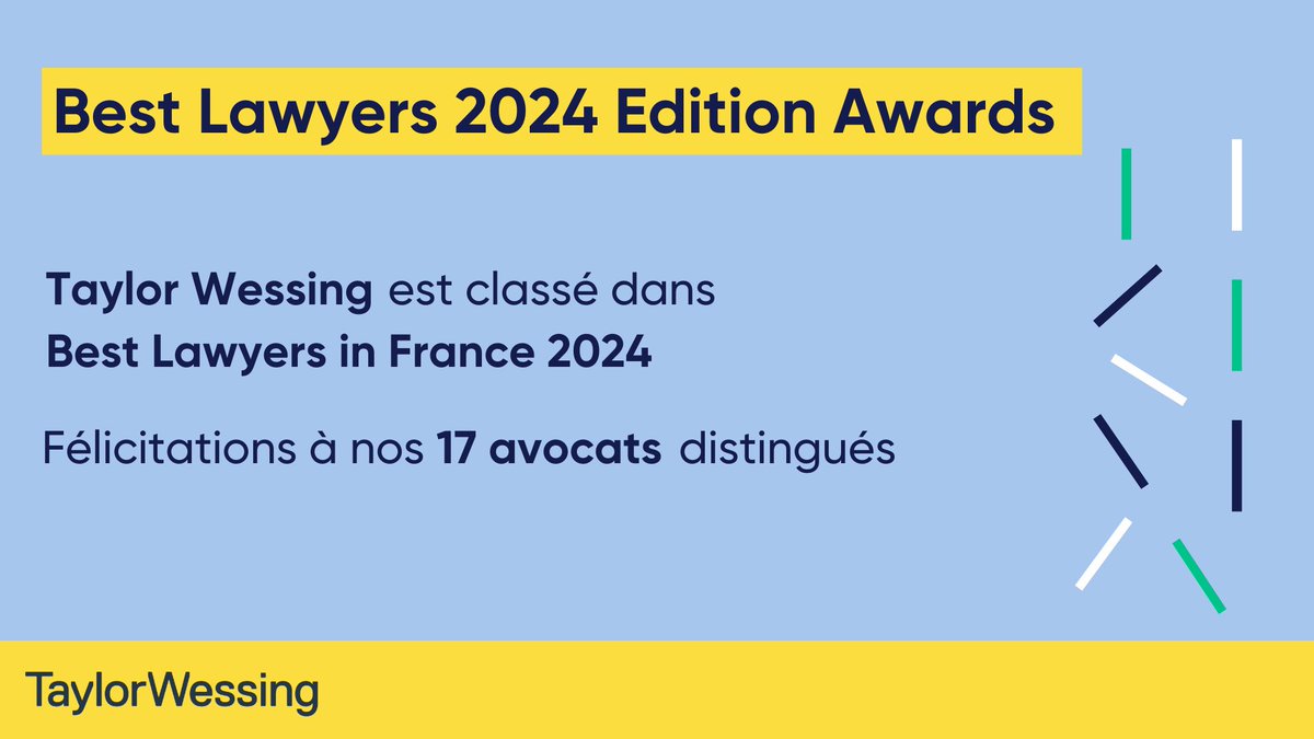 Best Lawyers 2024 Edition Awards France - Taylor Wessing distingué par Best Lawyers 2024 avec 17 avocats nommés au palmarès 

Félicitations à nos équipes !

#bestlawyers #ranking #lawfirm
