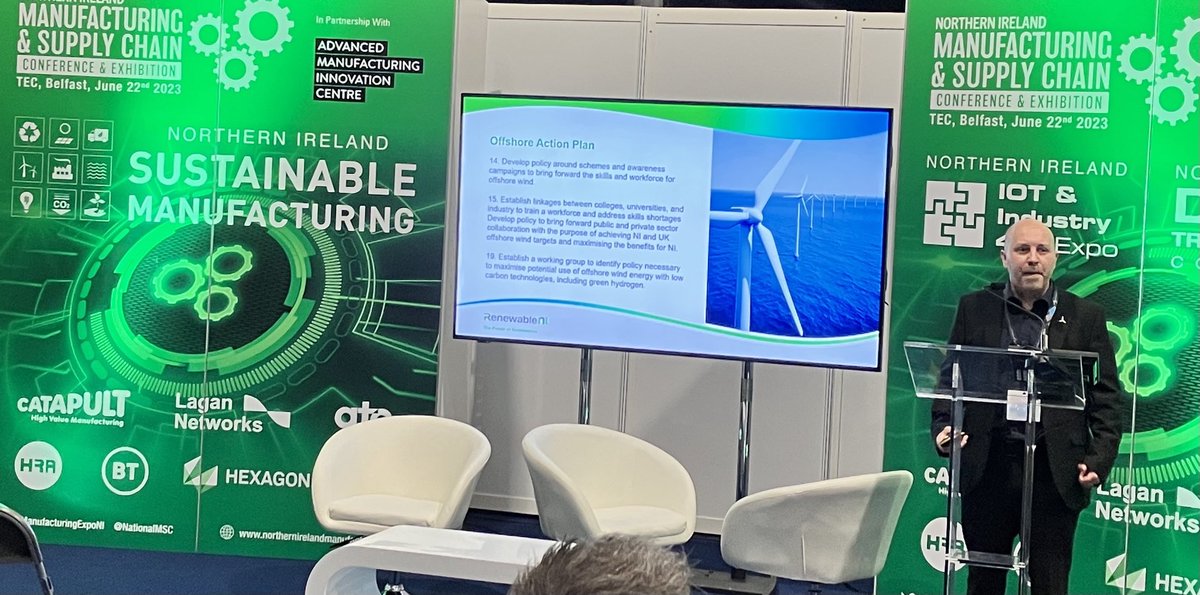 RenewableNI's tweet photo. Steven explains that as renewable projects begin to come on board there’s opportunities for the NI supply chain to meet global demands. #ManufacturingExpoNI https://t.co/k2J1IeOO7w