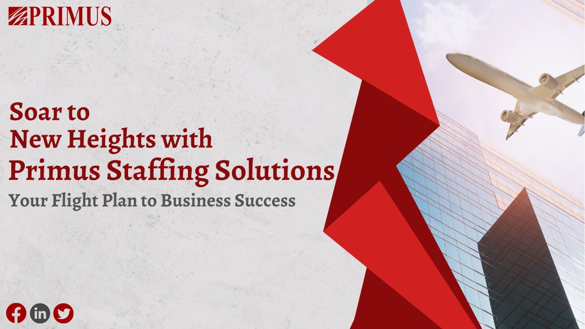 Board the Success Flight with Primus Staffing Solutions!

Our #staffing services are #flexible & tailored to meet client's unique needs. Whether you need #temporarystaff, contract-to-hire, or #directhire, we have the expertise & resources to #deliverresults.