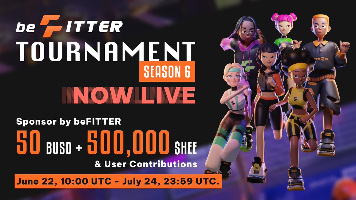 beFITTER (@befitter_io) on Twitter photo π· Join #Tournament Season 6 Now!
π· Android: play.google.com/store/apps/detβ¦...
π· iOS: apps.apple.com/us/app/befitteβ¦
π· June 22, 10:00 UTC - July 24, 23:59 UTC
π· #Prize Pool for top 20:
$HEE: 500,000 $HEE sponsored by <a href="/beFITTER_io/">beFITTER</a> + User contributions
#BUSD: 50 BUSD sponsored by #beFITTER π· Join #Tournament Season 6 Now!
π· Android: play.google.com/store/apps/detβ¦...
π· iOS: apps.apple.com/us/app/befitteβ¦
π· June 22, 10:00 UTC - July 24, 23:59 UTC
π· #Prize Pool for top 20:
$HEE: 500,000 $HEE sponsored by <a href="/beFITTER_io/">beFITTER</a> + User contributions
#BUSD: 50 BUSD sponsored by #beFITTER
