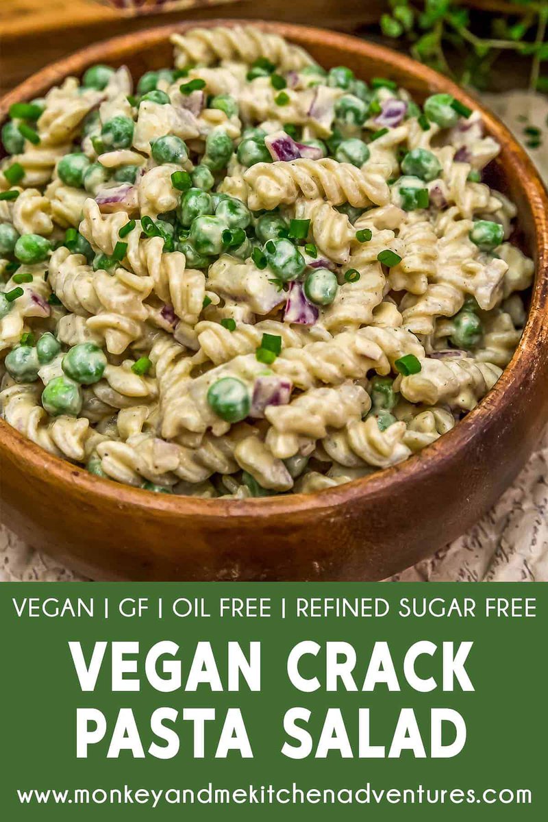 #Vegan Crack Pasta Salad 
Rave reviews! Need to try it! #PastaSalad #Plantbased #WFPB #Peas #RedOnion #Fussilli #Herbs 
monkeyandmekitchenadventures.com/vegan-crack-pa…