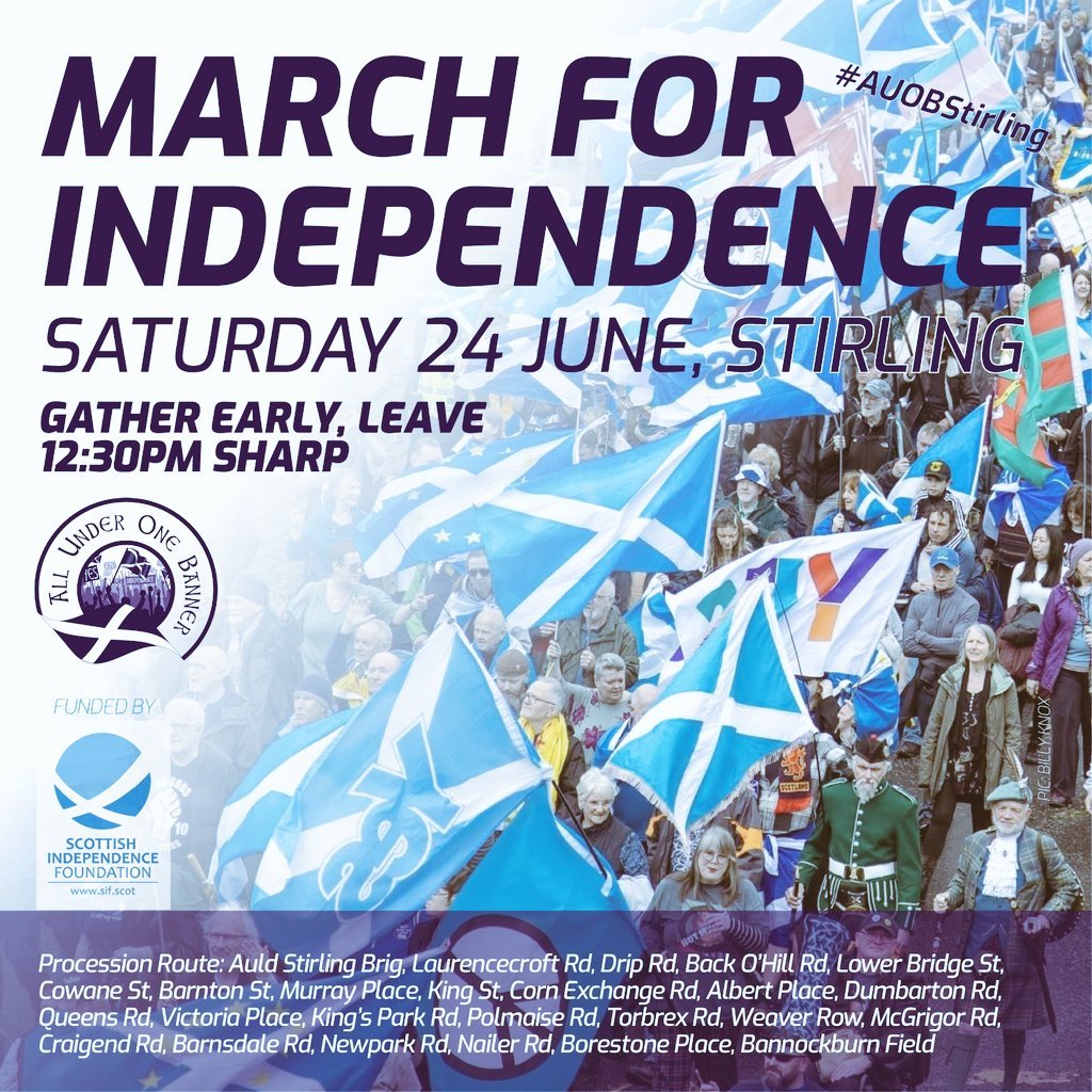 GUIDANCE FOR PARTICIPANTS 🏴󠁧󠁢󠁳󠁣󠁴󠁿
#AUOBStirling - This Saturday, 24 June

ON SATURDAY independence supporters are encouraged to gather early at Old Stirling Bridge so that everyone is ready for the 12:30pm sharp march start time. (1)