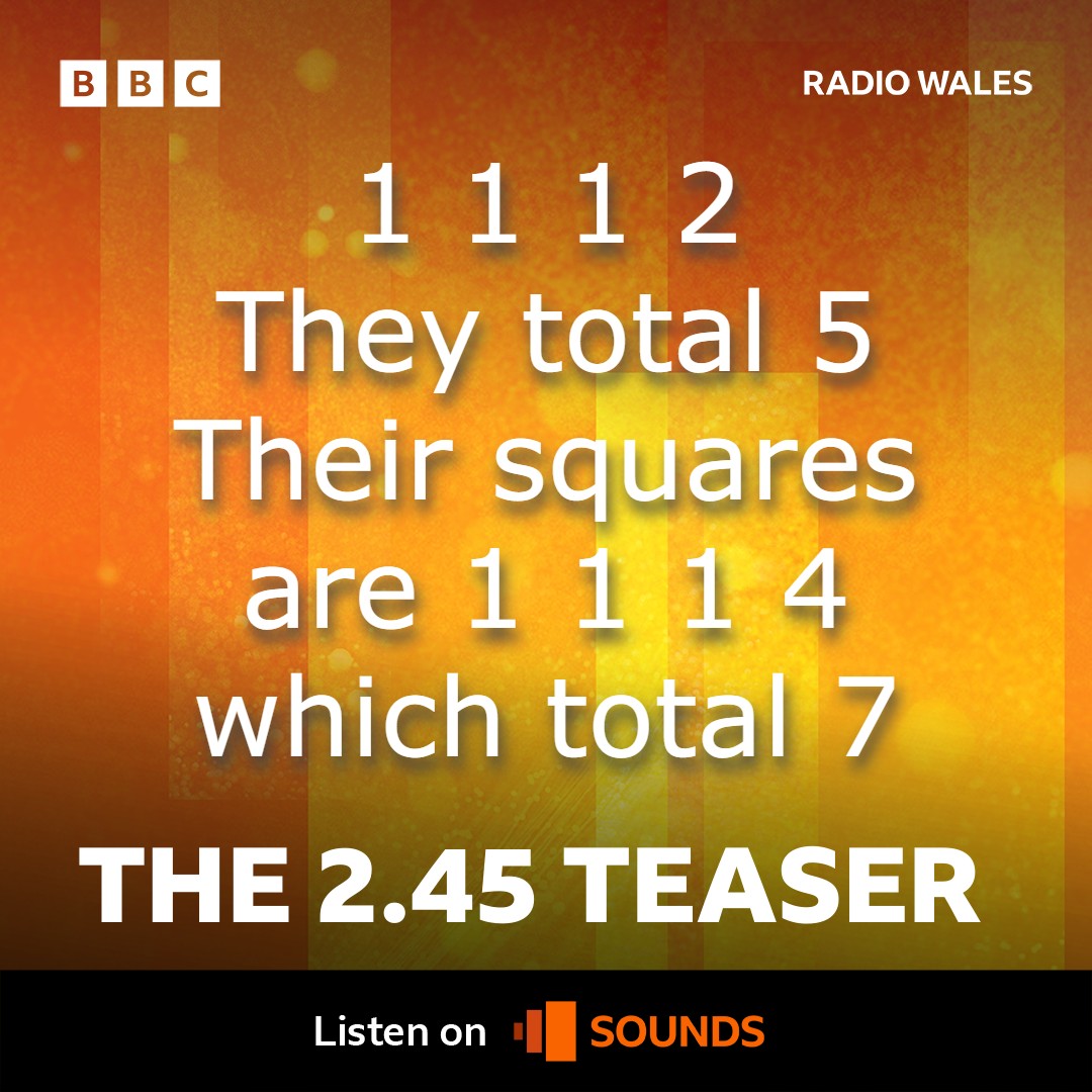 How did you get on with the 2.45 Teaser? 

Here's the answer ... 

Eleri will have another Teaser for you tomorrow 

🎧 bbc.co.uk/radiowales

📞 WhatsApp 03700 100 110
📱 8 10 12
📧 behnaz@bbc.co.uk