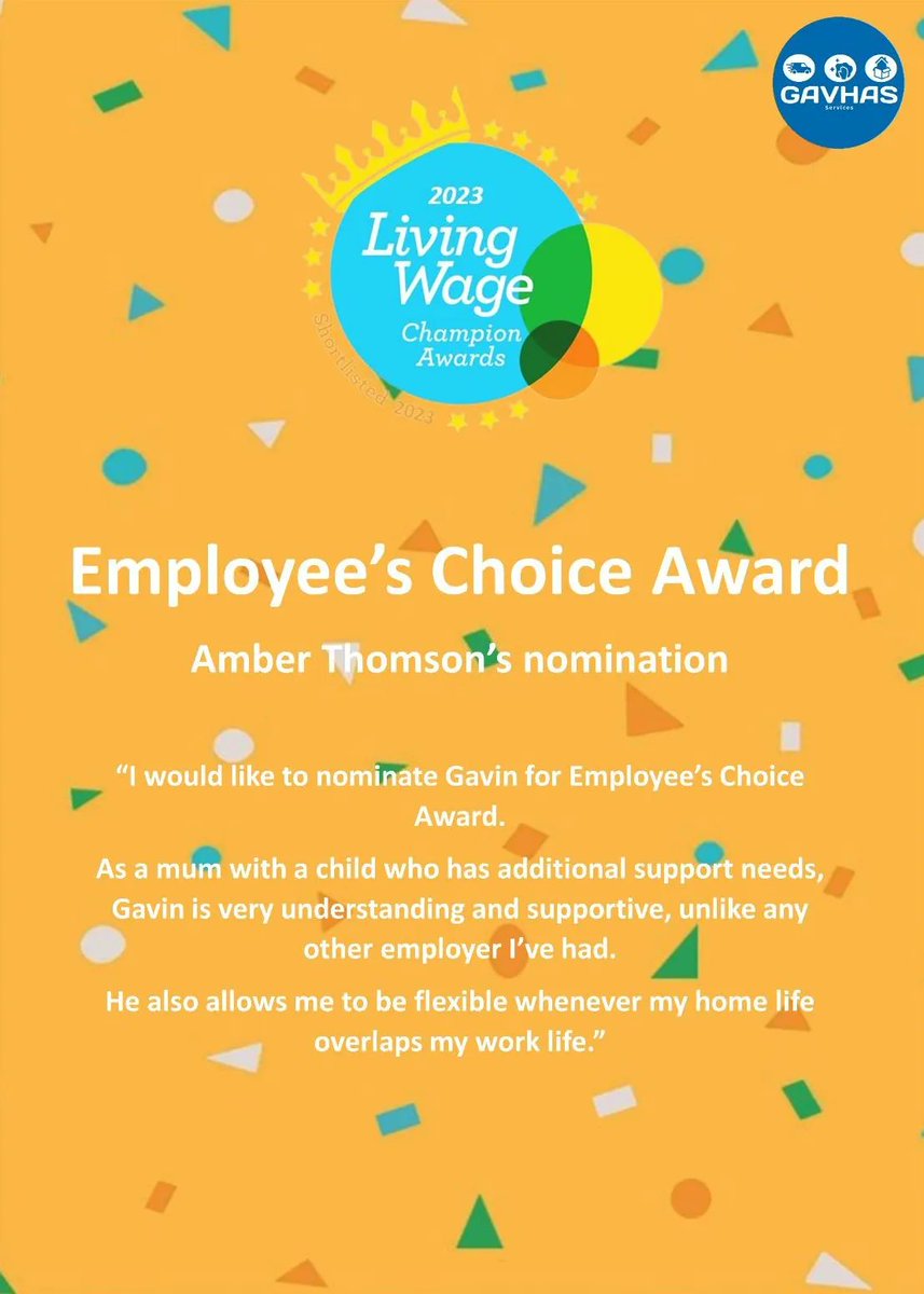GavHasServices's tweet photo. Our Living Wage Champion Award nomination from our key accounts officer, Amber Thomson. 

#LivingWageChampionAward #EmployeesChoiceAward #LivingWage #Manchester https://t.co/WXjtYjPMoO