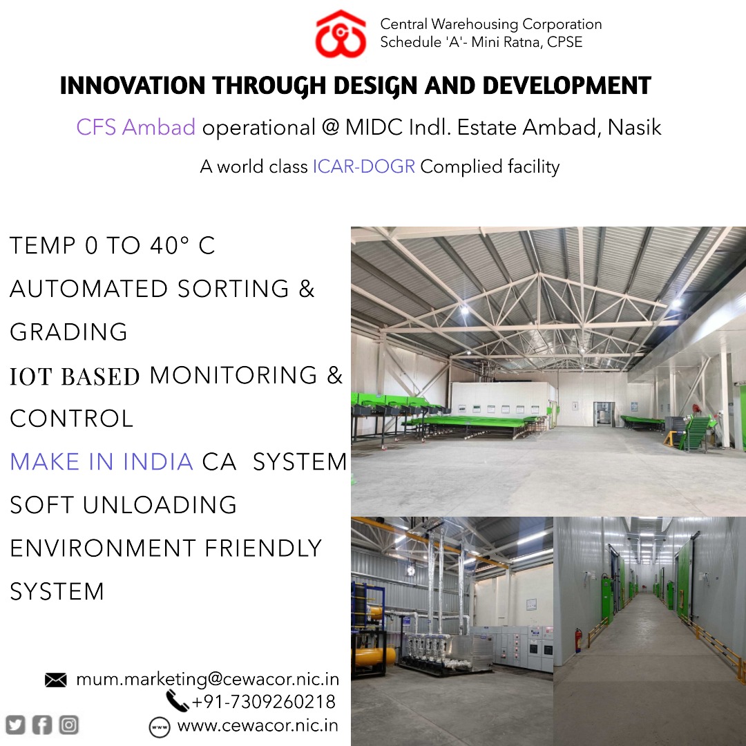 In need of reliable and fully equipped cold storage? Look no further! 
Our cold storage space at CFS Ambad, Nasik is available for lease. 
Contact us for more info. #pharmaceutical #dairyprocessing @fooddeptgoi @cwc_warehouse