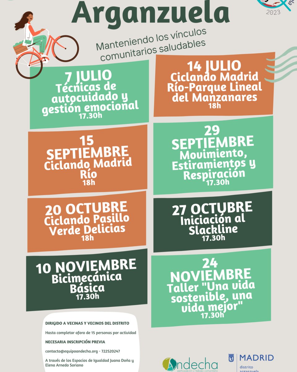 EquipoAndecha's tweet photo. Comienzan las actividades de nuestro proyecto Re-Ciclando Arganzuela. Más información e inscripciones a través del correo contacto@equipoandecha.org y los Espacios de Igualdad Juana Doña y Elena Arnedo
Mantenemos nuestros vínculos saludables
#andecha #ciclando #salud #comunidad https://t.co/DSJZwT50TV