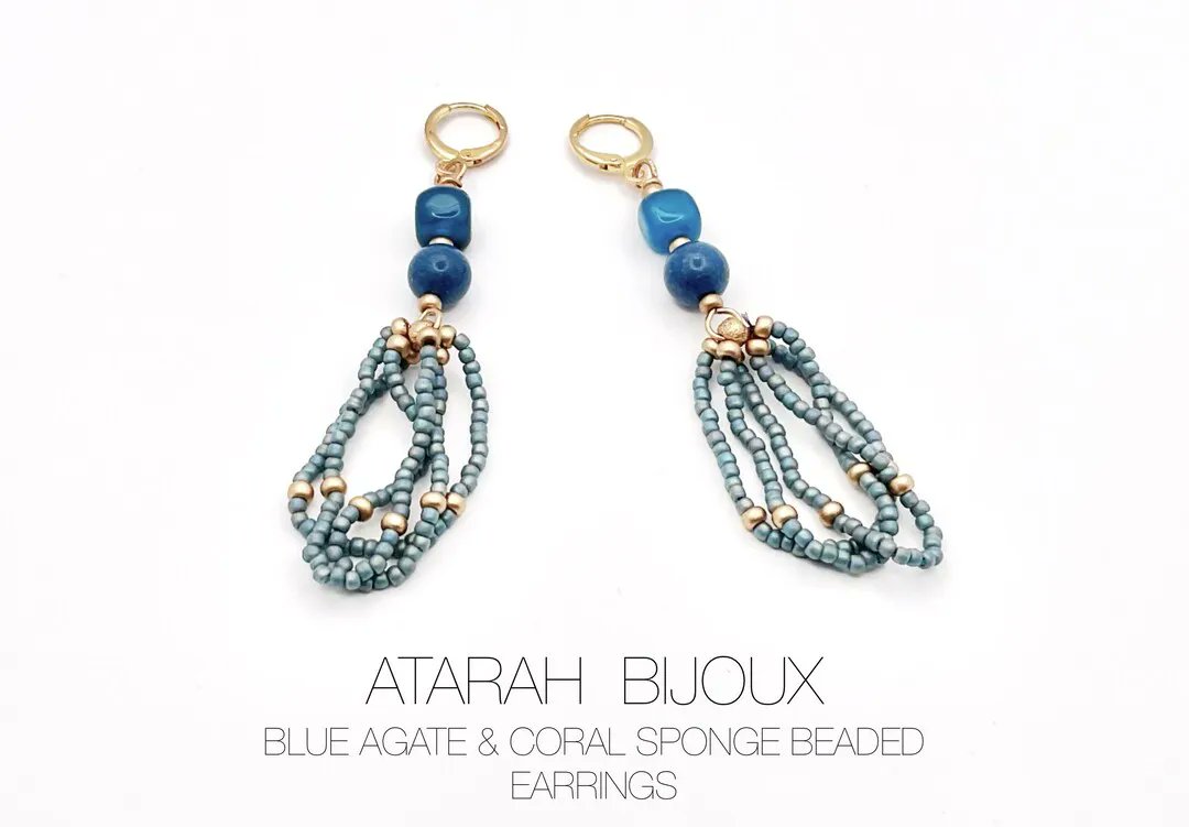 Blue Agate & Coral Sponge Beaded Earrings: #BohemianJewelry #BohoChicJewelry #EthnicJewelry #Accessories #FashionTrends #JewelryTrends #Earrings #UKSmallBusiness buff.ly/35VZiQx