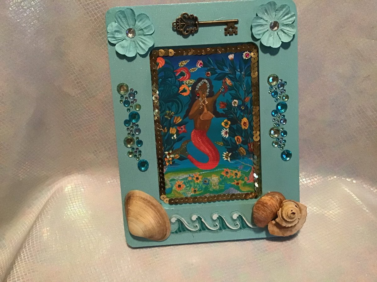 Excited to share the latest addition to my #etsy shop: LaSiren altar piece etsy.me/3XmNxbP #blue #lasiren #lwa #altarpiece #vodou #haitianvodou #vodouart #haitianvodouart #religiousart