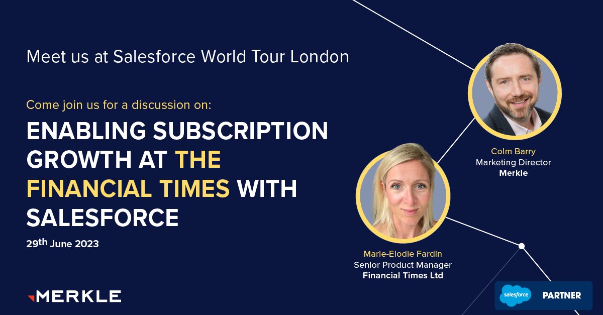 📆 Mark your Calendars! It is one week to go until @salesforce World Tour London! It is an event not to be missed – we’re excited to host a speaker session with Colm Barry, @Merkle and Marie-Elodie Fardin from the @FinancialTimes. Stop by booth 108 and meet the team! 👋