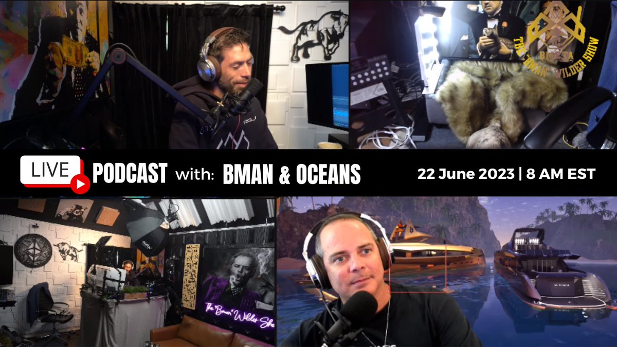 GM everyone! Join us in 1 hour for the next Bman Wilder Show starring your hosts @BmanWilder and @Chefoceans, in collaboration with @WilderWorld. 

Watch it live on our YouTube channel: youtube.com/@BMetaEntertai…

#WilderWorld #Wiami #NFT #Bitcoin #Ordinals